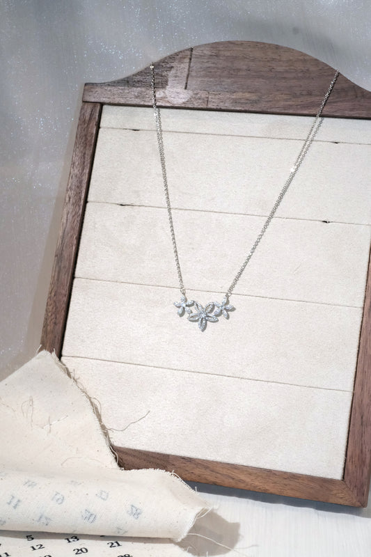Petal Lace CZ Necklace — Silver