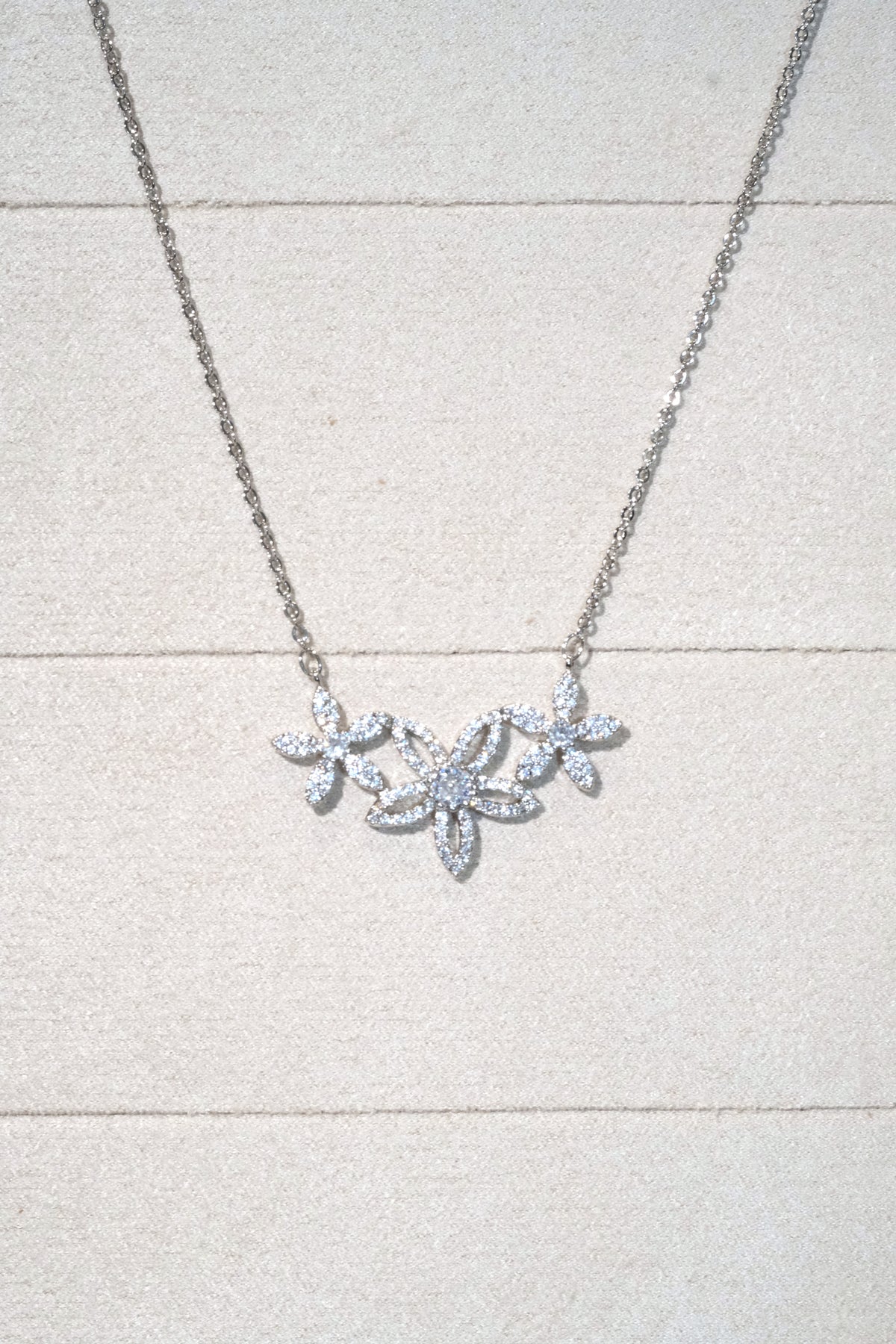Petal Lace CZ Necklace — Silver