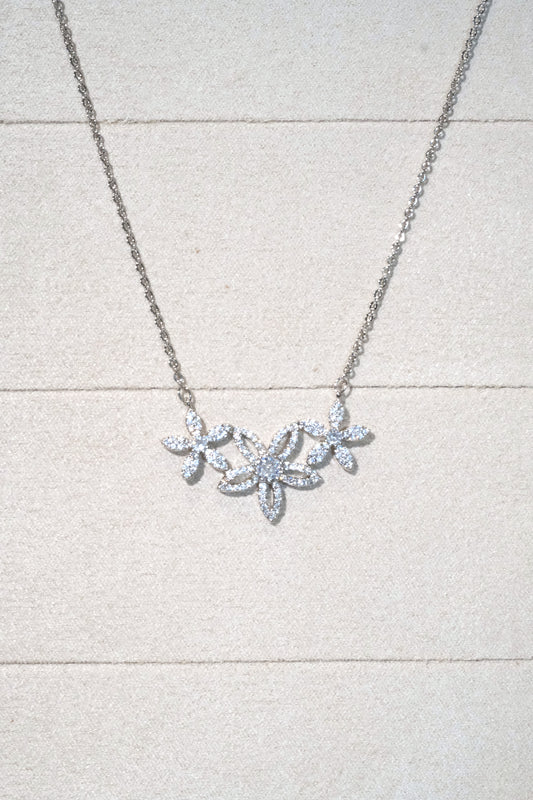 Petal Lace CZ Necklace — Silver