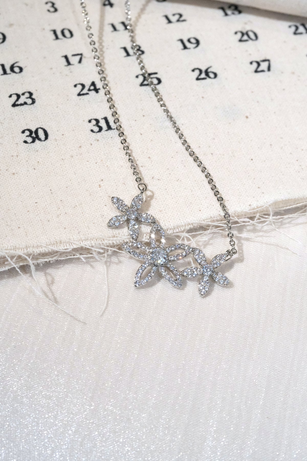 Petal Lace CZ Necklace — Silver