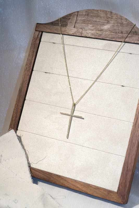 CZ Cross Necklace — Gold