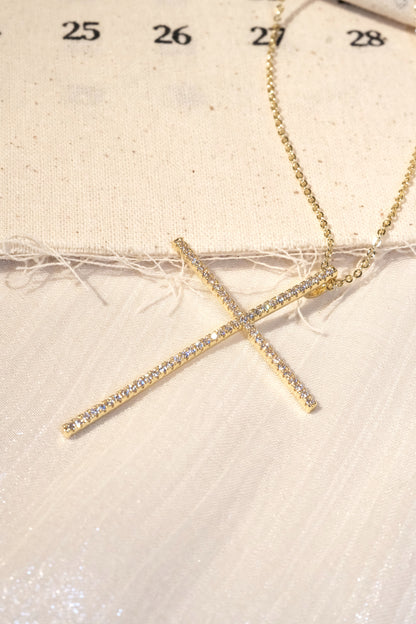CZ Cross Necklace — Gold