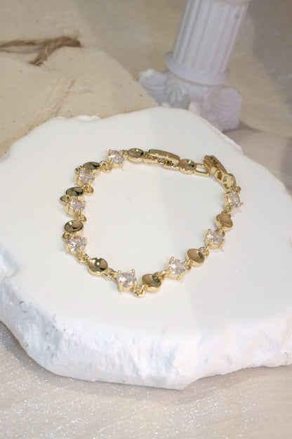 Round CZ Link Bracelet — Gold