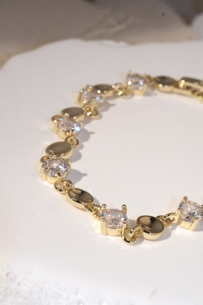 Round CZ Link Bracelet — Gold