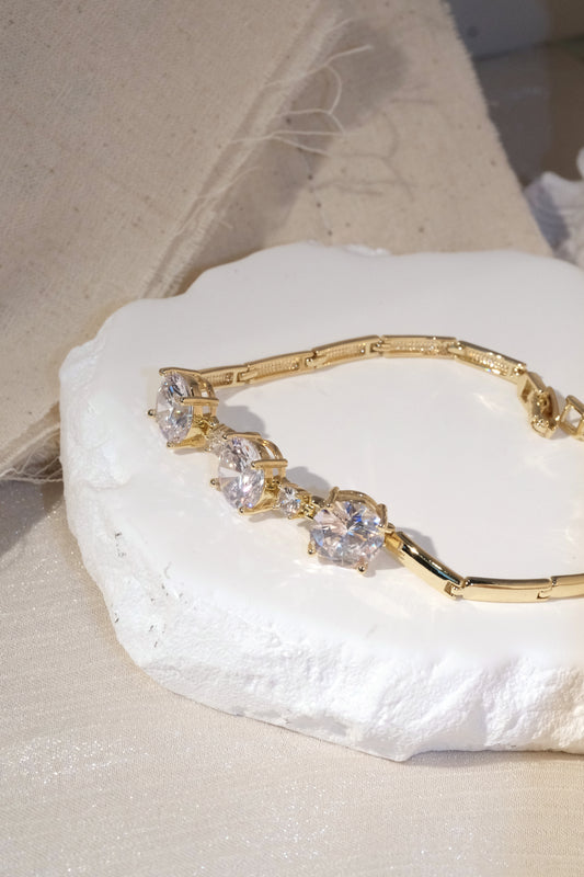 Three Stone CZ Bar Bracelet — Gold