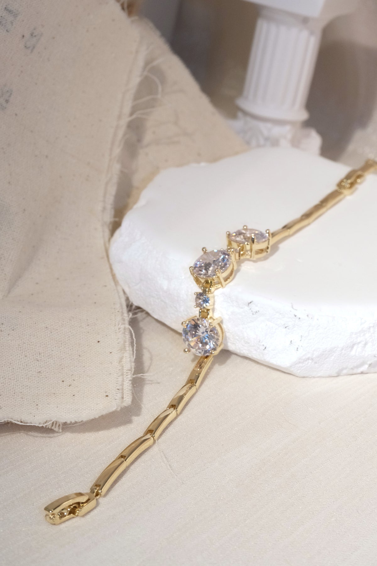 Three Stone CZ Bar Bracelet — Gold