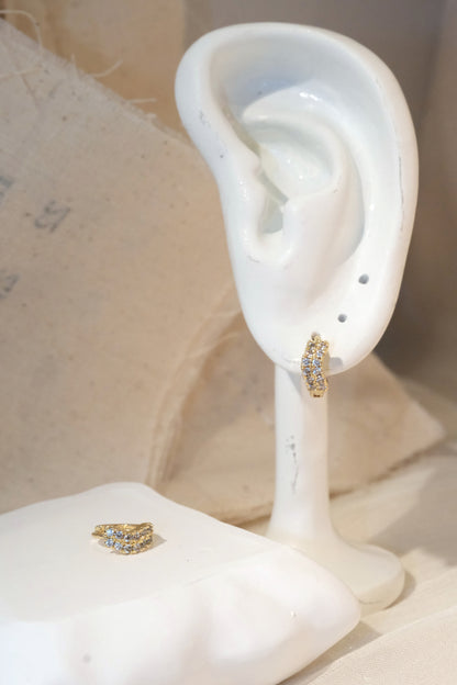 Double CZ Huggie Earrings — Gold
