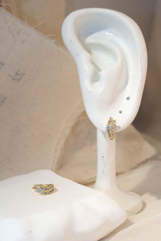 Double CZ Huggie Earrings — Gold