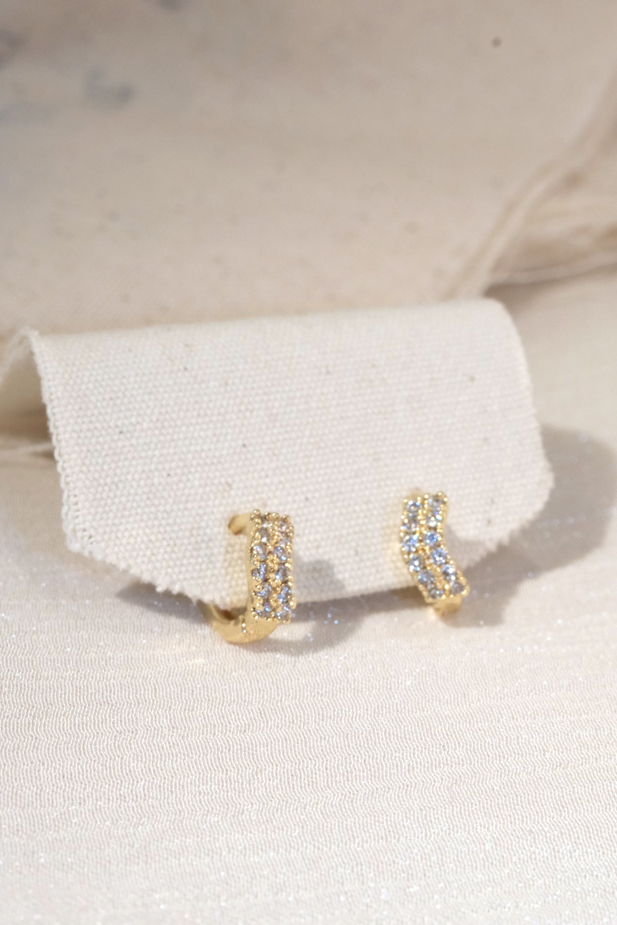 Double CZ Huggie Earrings — Gold