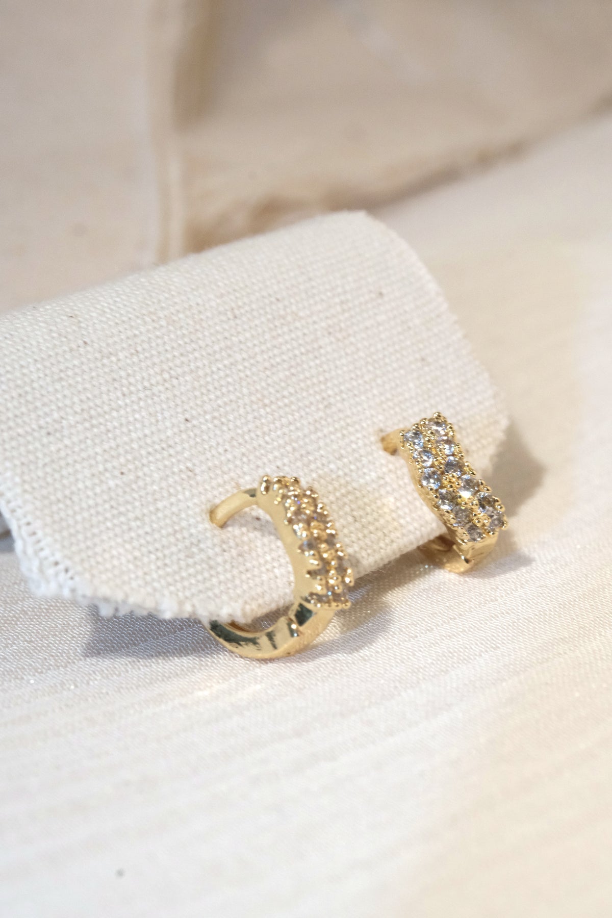 Double CZ Huggie Earrings — Gold