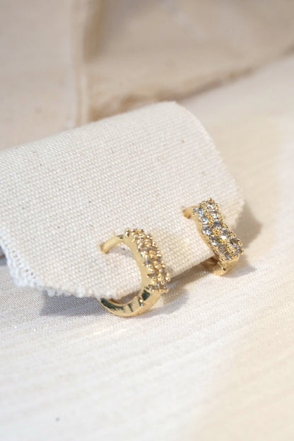 Double CZ Huggie Earrings — Gold