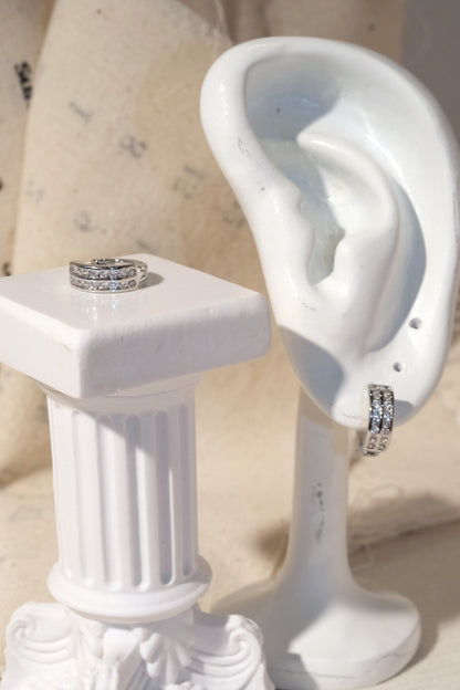 Double Line CZ Huggie Earrings — Silver
