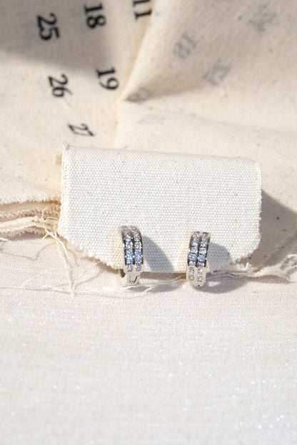 Double Line CZ Huggie Earrings — Silver