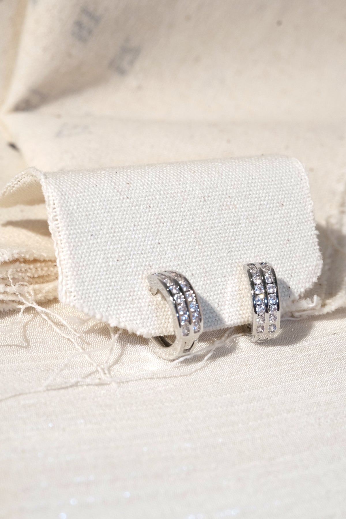 Double Line CZ Huggie Earrings — Silver