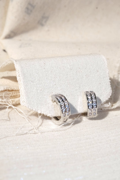 Double Line CZ Huggie Earrings — Silver