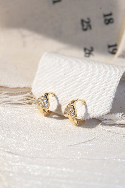 Heart CZ Huggie Earrings — Gold
