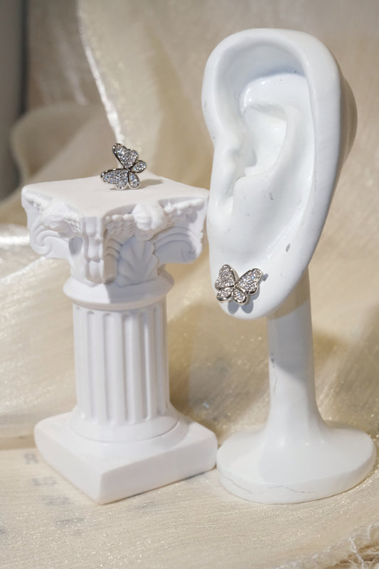 Pavé Butterfly Stud Earrings — Silver — edited real product photo