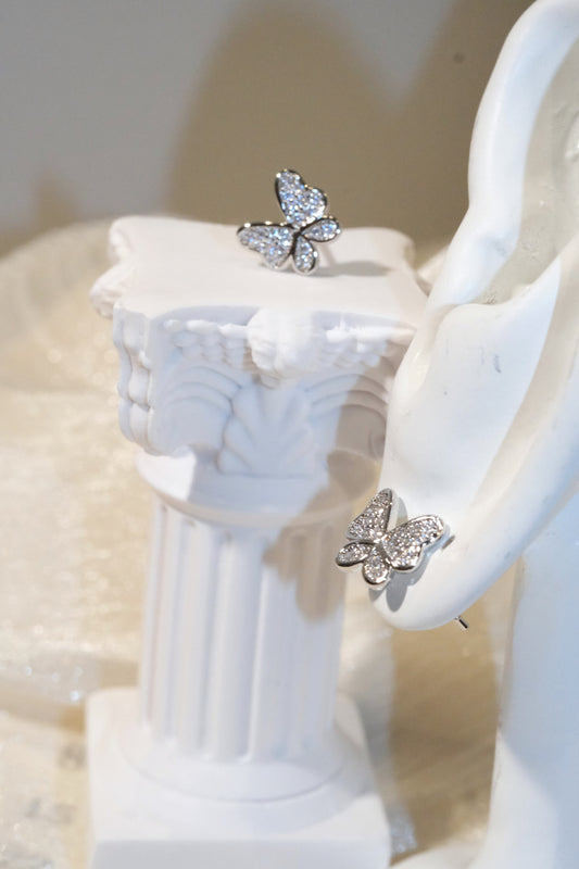 Pavé Butterfly Stud Earrings — Silver — edited real product photo