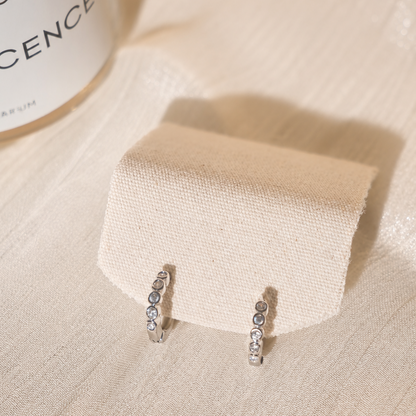 Silver Tone Brass Five Stone Bezel Cubic Zirconia Huggie Hoop Earrings – J-47