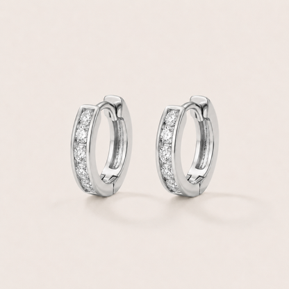 Silver Tone Brass Five Stone Channel Cubic Zirconia Huggie Hoop Earrings – J-50