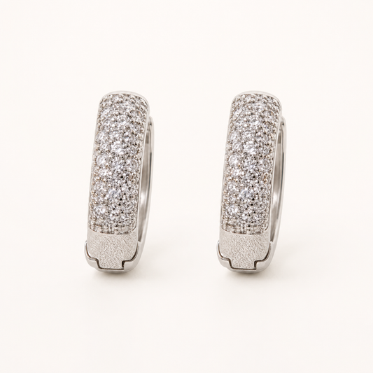 Silver Tone Brass Pavé Cubic Zirconia Huggie Hoop Earrings – J-51