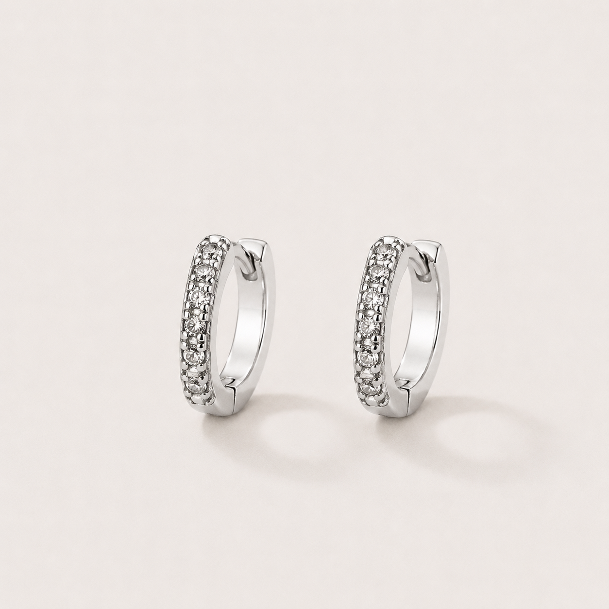 Silver Tone Brass Pavé Cubic Zirconia Huggie Hoop Earrings – J-52