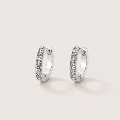 Silver Tone Brass Pavé Cubic Zirconia Huggie Hoop Earrings – J-52