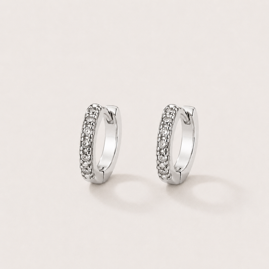 Silver Tone Brass Pavé Cubic Zirconia Huggie Hoop Earrings – J-52