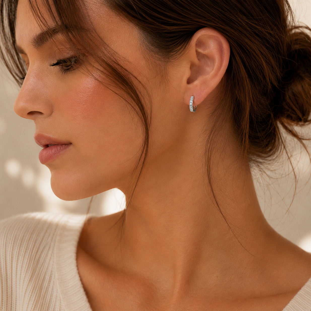 Silver Tone Brass Pavé Cubic Zirconia Huggie Hoop Earrings – J-52