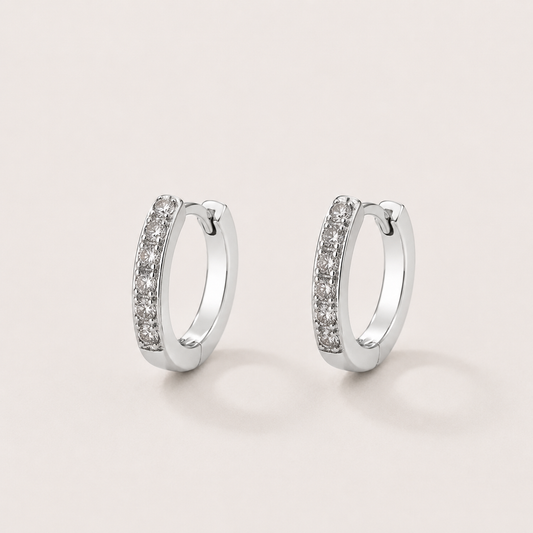 Silver Tone Brass Pavé Cubic Zirconia Huggie Hoop Earrings – J-55