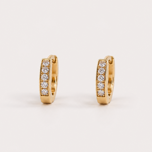 Gold Plated Brass Five Stone Crystal Huggie Hoop Earrings – J-61