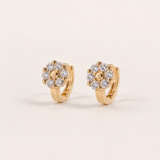Gold Plated Brass Crystal Flower Huggie Hoop Earrings – J-63