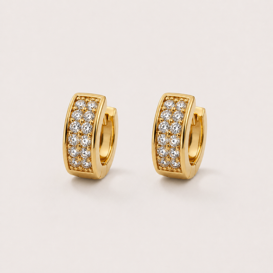 Gold Plated Brass Crystal Huggie Hoop Earrings – J-64