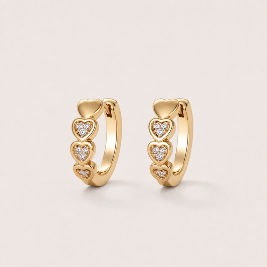 Gold Plated Brass Crystal Heart Huggie Hoop Earrings – J-66