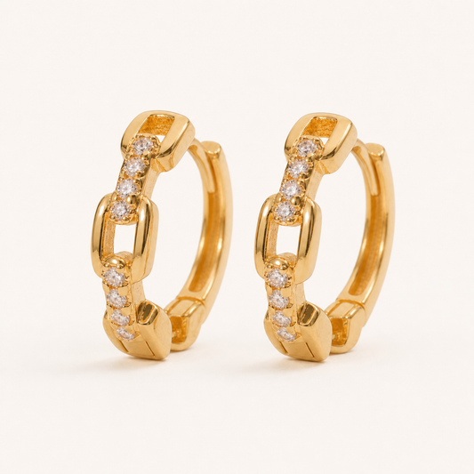 Gold Plated Brass Crystal Chain Link Huggie Hoop Earrings – J-67