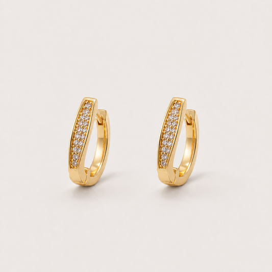 Gold Plated Brass Pavé Crystal Huggie Hoop Earrings – J-68