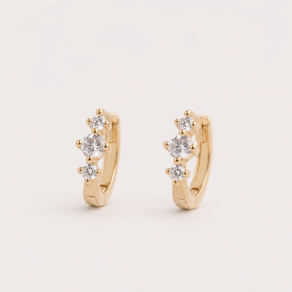 Gold Plated Brass Three Stone Crystal Huggie Hoop Earrings – J-69