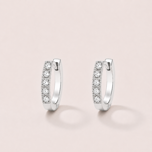 Silver Tone Brass Five Stone Pavé Cubic Zirconia Huggie Hoop Earrings – J-76