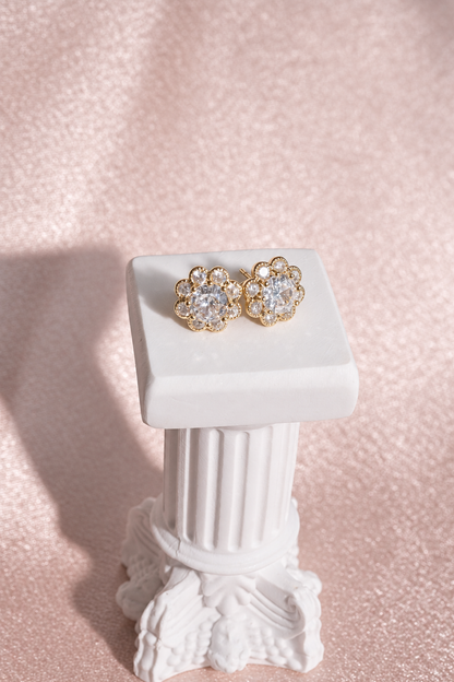 Halo Flower Stud Earrings in stainless steel, view 2
