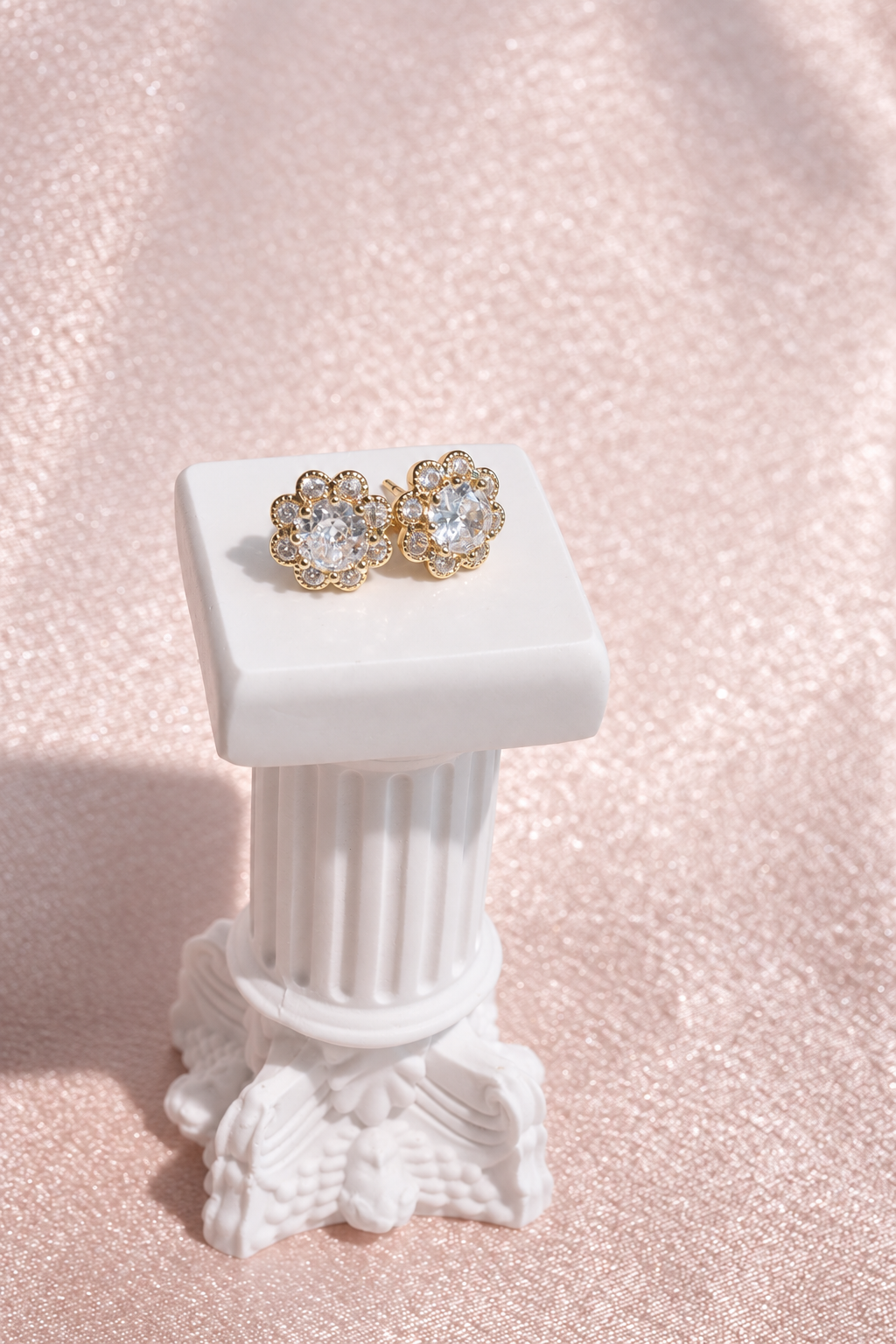 Halo Flower Stud Earrings in stainless steel, view 3