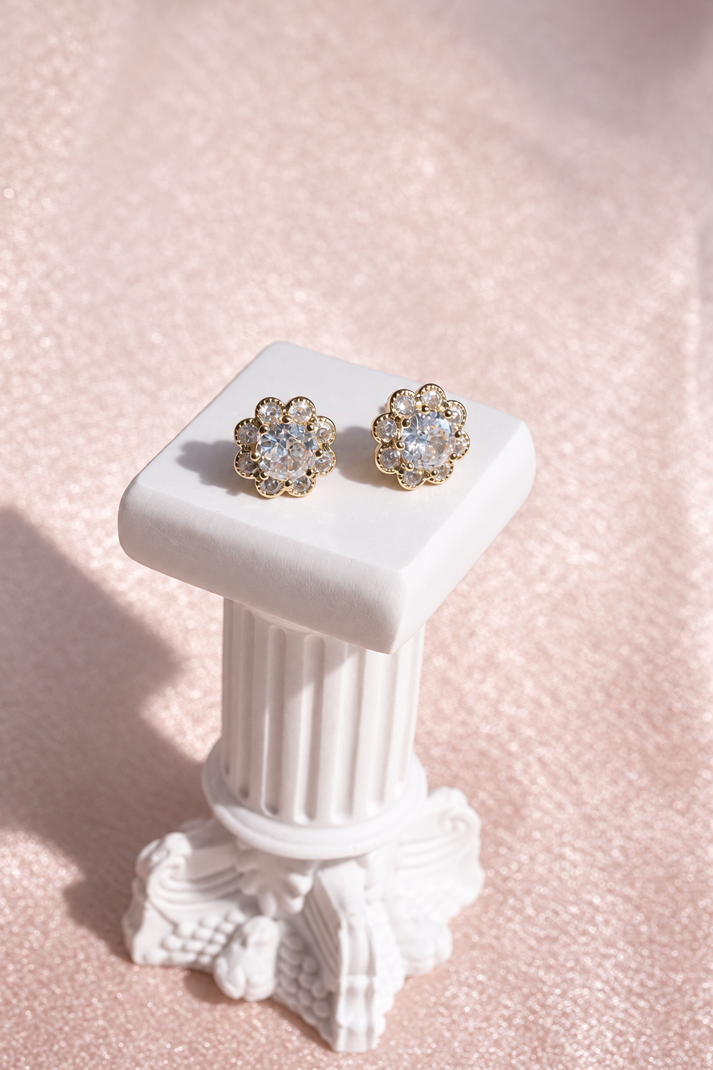 Halo Flower Stud Earrings in stainless steel, view 4