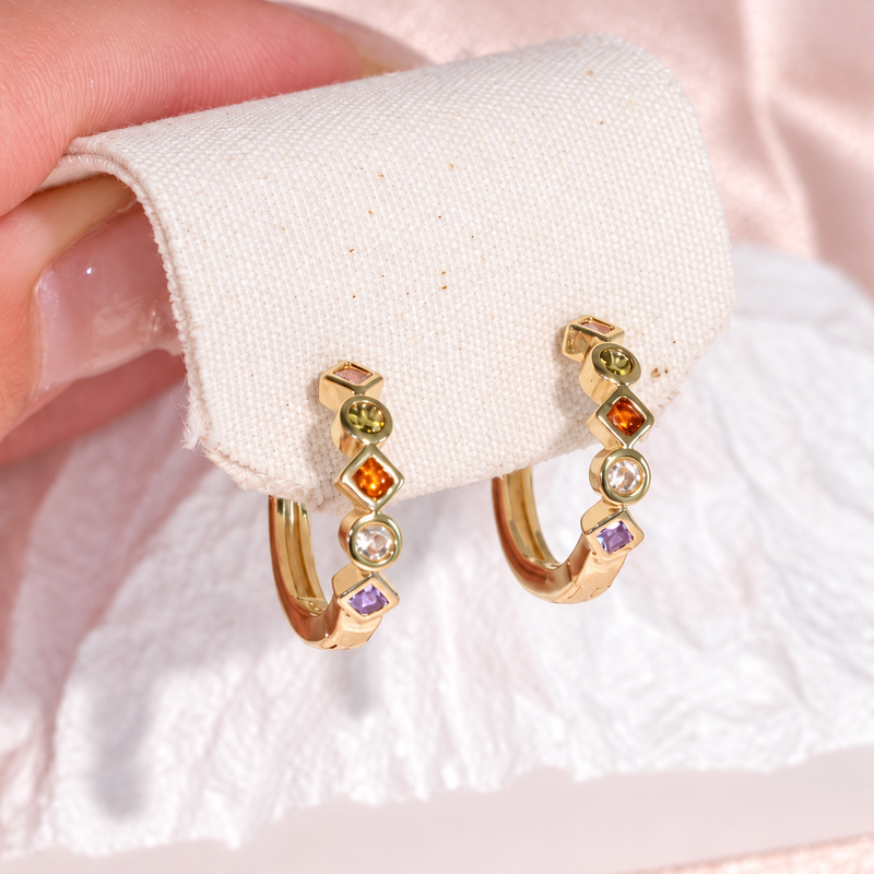 Multicolor Geometric Huggie Hoop Earrings