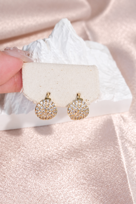 Round Pave Disc Huggie Hoop Earrings in stainless steel, view 1