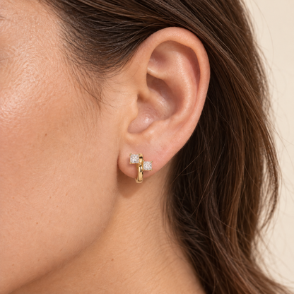 Two Stone Geometric Huggie Hoop Earrings