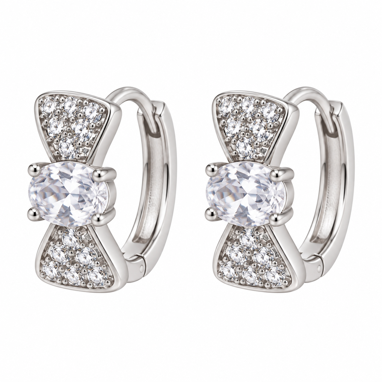 Silver Tone Bow Huggie Hoop Earrings — product detail