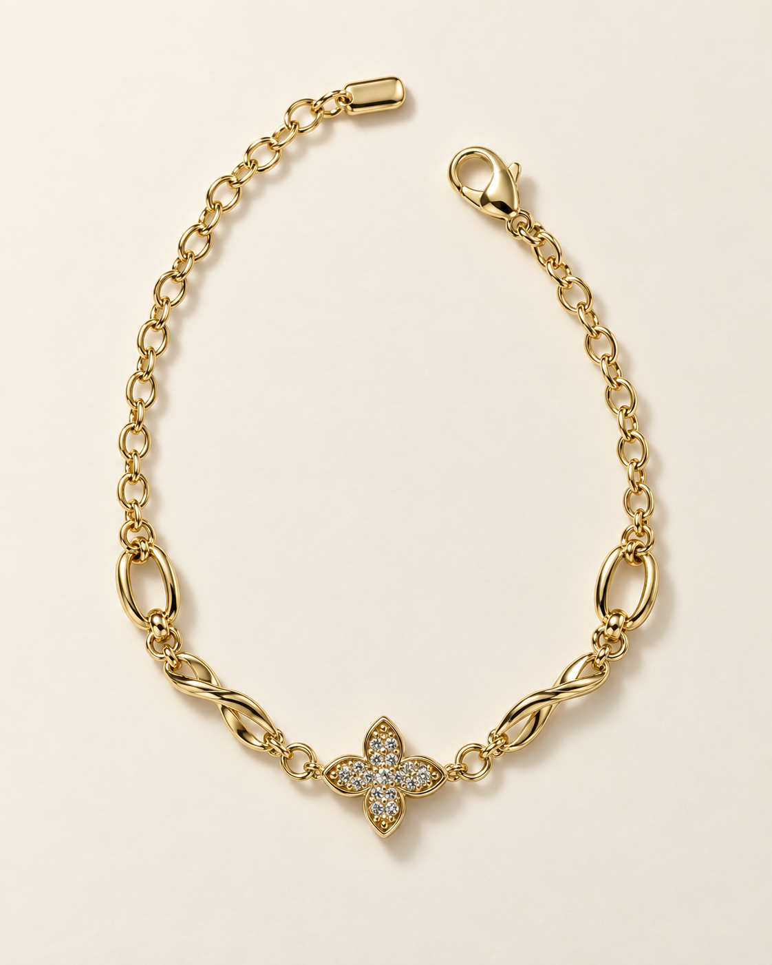 Flower Charm Link Bracelet — Gold