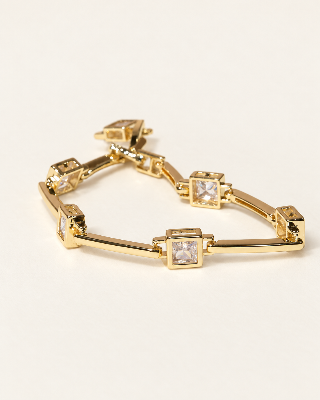Square CZ Bar Bracelet — Gold