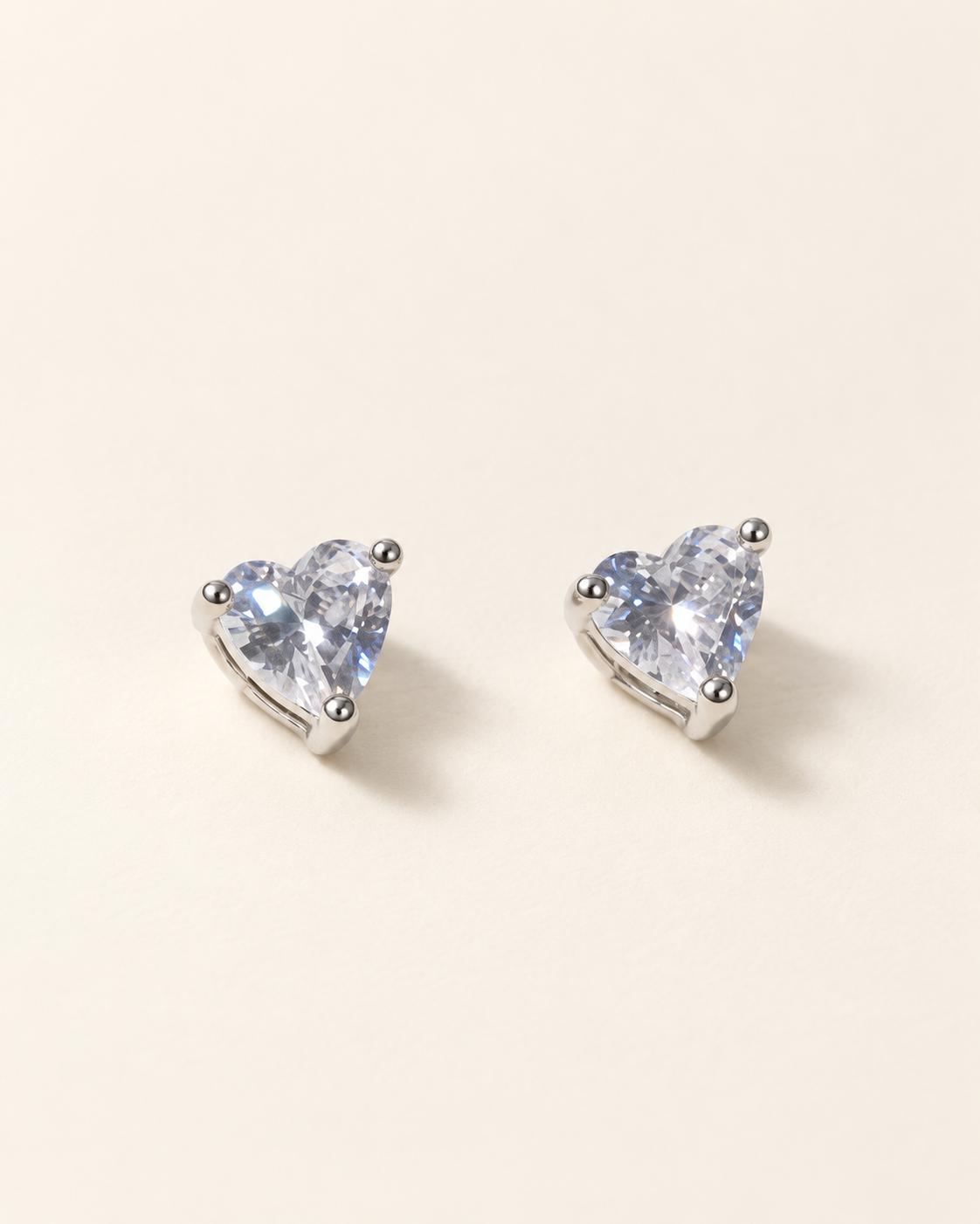 Heart CZ Stud Earrings — Silver