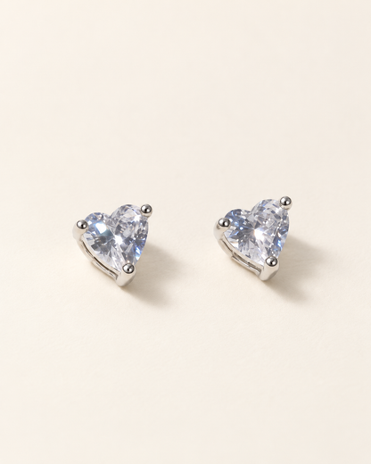 Heart CZ Stud Earrings — Silver