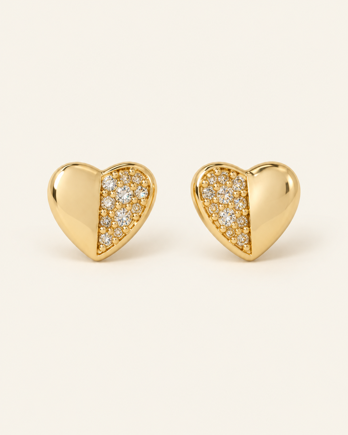Heart CZ Stud Earrings — Gold